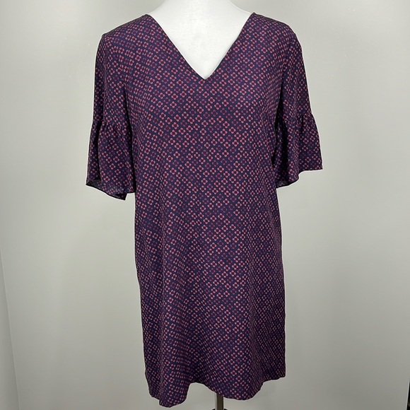 Madewell Silk Painted Clover Mini Shift Mod Dress Sz 4 Retro Short Bell Sleeve - Picture 2 of 13
